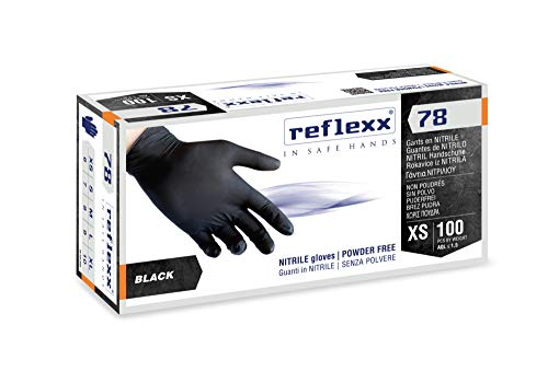 Reflexx R78 Guanti in Nitrile, Senza Polvere, Taglia S, Neri (Confezione da 100 Pezzi)