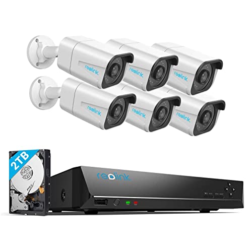 Reolink 4K Kit Videosorveglianza IP PoE, Intelligente Rilevamento di Persona e Veicolo, 8CH 2TB NVR + 6X 8MP Telecamera Esterno PoE Impermeabile, Visione Notturna, Registrazione 24 7