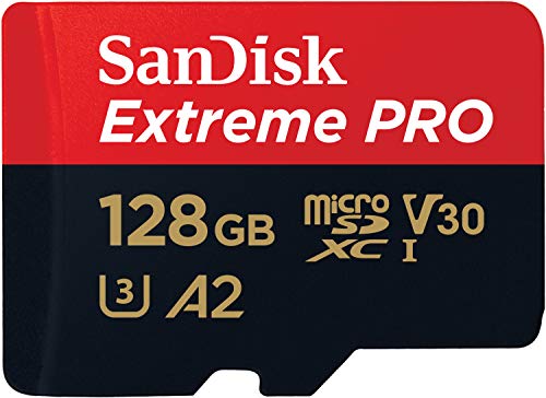 SanDisk Extreme Pro 128 GB scheda di memoria microSDXC e adattatore SD con App Performance A2 e Rescue Pro Deluxe, Nero Rosso
