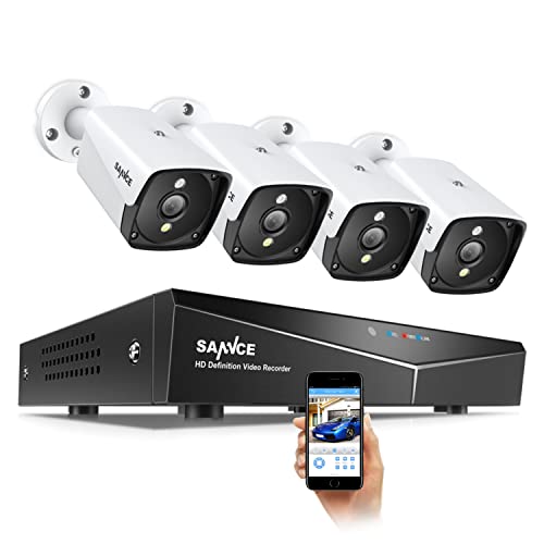 SANNCE 4 Canali Kit sorveglianza Sistema di sicurezza 5MP Kit Telecamera Videosorveglianza 4 Canali IP66 Sistema NVR Visione Notturna per Sicurezza della Famiglia Senza HDD