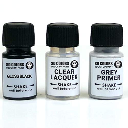 SD COLORS - Kit di riparazione per cerchi in lega con penna per ritocchi, 5 ml, colore: nero lucido (vernice+primer+lacca)