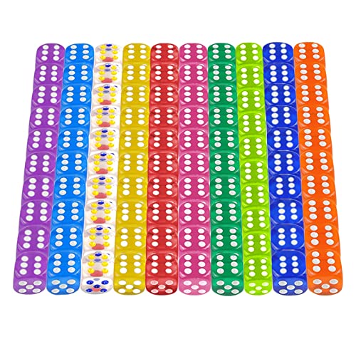 Set di 100 dadi da gioco da 6 lati, 12 mm, colori traslucidi, acrilico poliedrico, set di dadi per giochi, teaching math, casinò, giochi da tavolo, feste