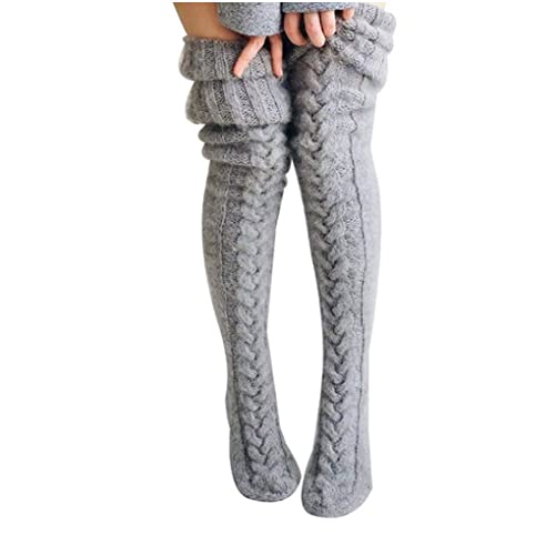sevennine Coscia calze alte sopra calze del ginocchio lana knittd inverno gamba calda a lungo stivale per ragazze da donna grigio, calze invernali donne, Taglia unica
