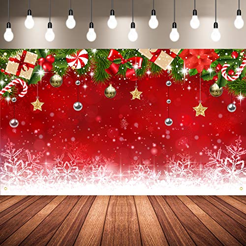 Sfondo Foto Natale, Fondale Natale Fiocco di Neve Inverno in Tessuto Sfondo di Buon Natale Rosso Ornamenti Natalizi Puntelli Fotografici di Natale, 72,8 x 43,3 Pollici