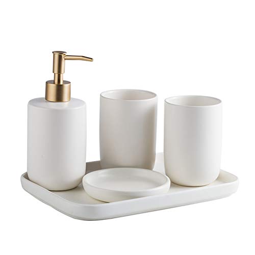 Soap dispenser Set da Bagno in Ceramica, Set di Tazze per Denti, con Vassoio, Portasapone, Processo di Galvanizzazione, Ricaricabile, Bianco, Nero
