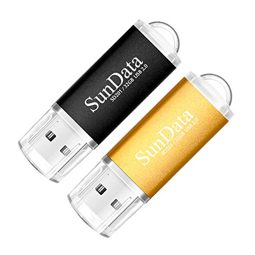 SunData 2 Pezzi 32GB Chiavetta USB Pen Drive 32GB Metallo USB2.0 Unità Memoria Flash Thumb Drive per Archiviazione Dati con Luce LED (2 colori: Nero Oro)