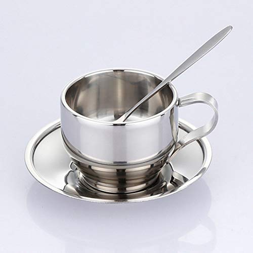 Tazzine Caffe Tazzina in acciaio inox tazza di caffè e cucchiaio in acciaio inox doppia tazze di caffè in acciaio inox (Capacity : 120ml, Colore : See photo)