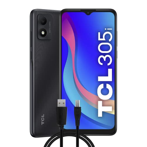 TCL 305i Smartphone 4G 64GB, 2GB RAM, Display 6.52  HD+, Android 11, Camera 13 Mp, Batteria 4000 mAh, Dual Sim Prime Black, Versione con Cavo Micro-USB Aggiuntivo, 1mt, Italia