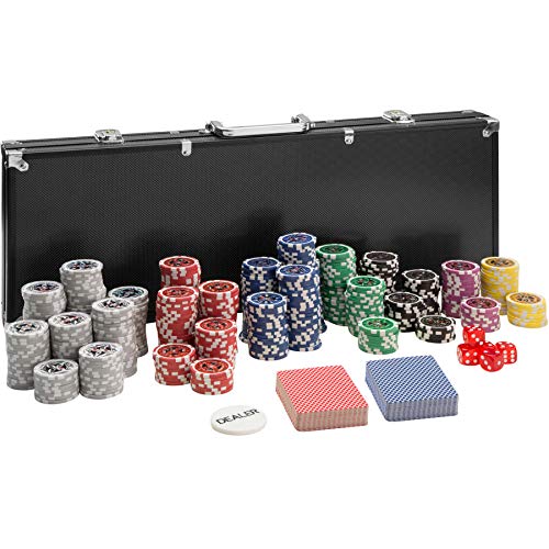 TecTake 402560 Set da Poker con 500 Fiches Laser Chips e Valigetta da Alluminio | incl. 5 Dadi + 2 Mazzi di Carte + 1 Bottone del Mazziere