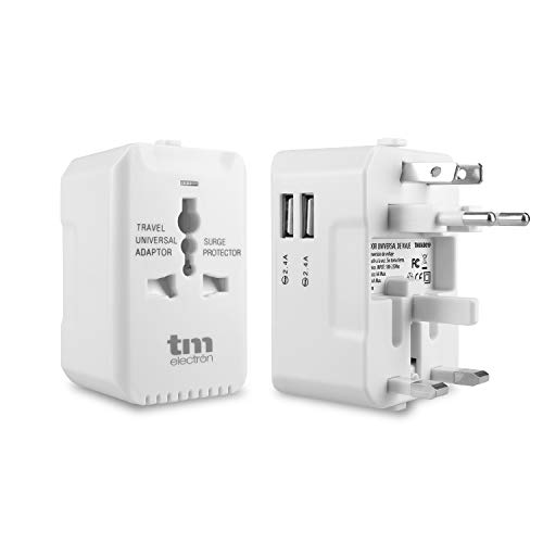 TM Electron TMUAD019 Adattatore di Corrente Universale da Viaggio, 4 impostazioni di Prese, Compatibile con più di 160 Paesi, 2 Porte USB e Protezione da sovratensione