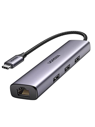 UGREEN Hub USB C Ethernet, Adattatore USB C Ethernet Gigabit con 3 Porte USB 3.0, Compatibile con MacBook Pro Air, Surface Pro Go, iPad Pro Air, Galaxy Tab S7 S8 e Altri Dispositivi USB C
