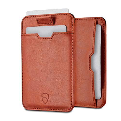 Vaultskin CHELSEA - Portafoglio minimalista da uomo in pelle con blocco RFID, tasca frontale porta carte di credito (Cognac)