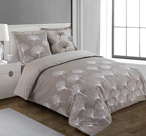 Vision - Completo biancheria da letto reversibile Ginko, completo copripiumino 200 x 200 cm con 2 federe per cuscino per letto matrimoniale, 100% cotone