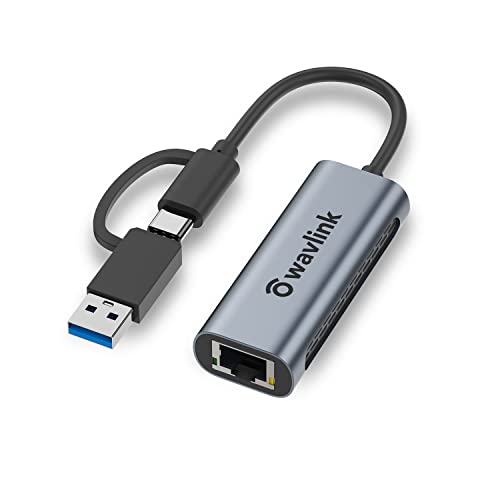 WAVLINK Adattatore USB Ethernet 2.5G, 2500Mbps USB C Ethernet Adapter, Thunderbolt 3 Adattatore Cavo Ethernet, RJ45 Gigabit Ethernet per Mac, Windows e Linux.
