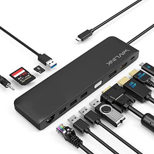 Wavlink Hub USB C, adattatore USB C per Mac Windows OS,4K HDMI Displayport, 2K VGA, Gigabit Ethernet RJ45 LAN, Alimentazione 85W, USB 3.0 2.0, lettore SD TF