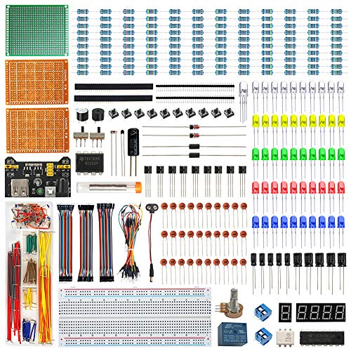 WayinTop Elettronica Starter Kit con Tutorial Italiano, Breadboard Jumper Filo Kit, PCB Board Kit, LED Diodi & Resistori Kit per Arduino