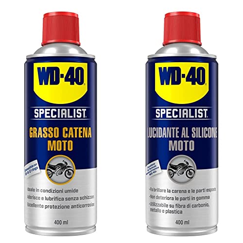WD-40 Specialist Moto Grasso Catena Moto Spray 400 ml & Lucidante al Silicone Specialist Moto, Facile da Applicare senza Bisogno di Lucidare, Utilizzabile su Fibra di Carbonio