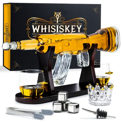 Whisiskey - Decanter per Whisky – Fucile – 1000 ml - Regalo Uomo – Include 2x Bicchieri Wisky, 4x Pietre Whiskey e Beccuccio