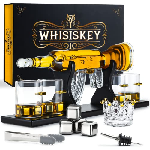 Whisiskey - Decanter per Whisky – Fucile – 1000 ml - Regalo Uomo – Include 4x Bicchieri Wisky, 9x Pietre Whiskey e Beccuccio