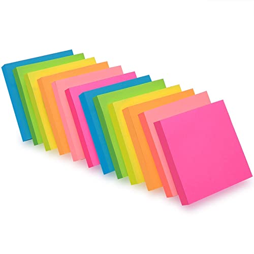 ZCZN 6 Bright color notes Sticky notes,76 x 76 mm confezione da 12 pastiglie 100 fogli Pad Sticky questione è migliorato, Confezione da 12