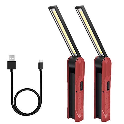 2 Packs Lampada Emergenza, Lampada da Lavoro, USB Ricaricabile Lampada Officina di Ispezione Torcia LED con Magnetica Clip e Gancio Lampada Portatile per Campeggio Riparazione Auto Luce Emergenza
