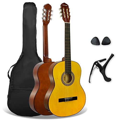 3rd Avenue Pacchetto beginner con chitarra acustica spagnola classica di dimensioni standard 4 4 XF 3rd Avenue, con corde in nylon, custodia da trasporto, capotasto e plettri - Naturale