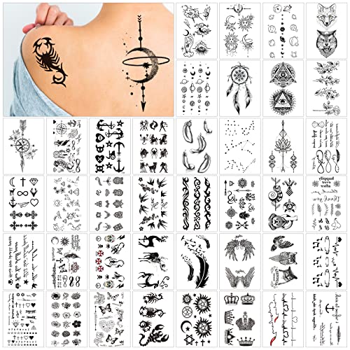 40 Fogli Tatuaggi Temporanei Donna, Nero Tatuaggi Finti, Set di Tat...