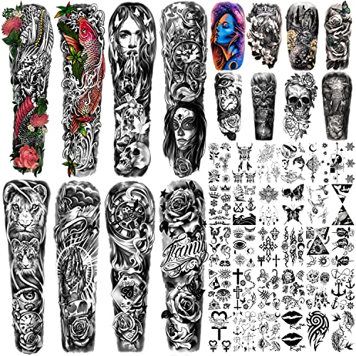46 fogli grandi tatuaggi temporanei a braccio completo per uomini e donne, adesivi per tatuaggi finti impermeabili con fiore di drago manica per adulti o adolescenti sul corpo avambraccio