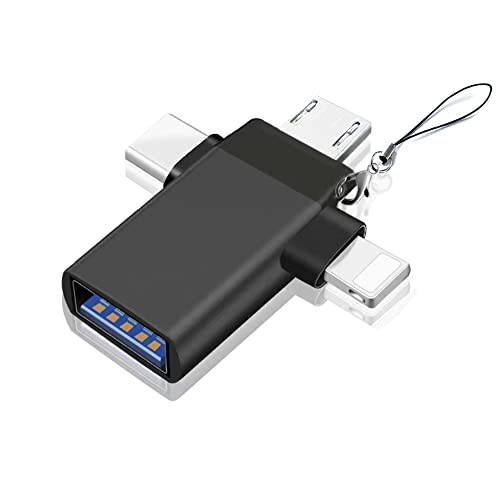 Adattatore OTG USB C,Adattatore 3 in 1 Micro USB IP USB-C a USB 3.0 Femmina (1 Pezzi), Convertitore Adattatore da Micro a USB OTG, per chiavette multimediali, telefoni Android o tablet (Nero)