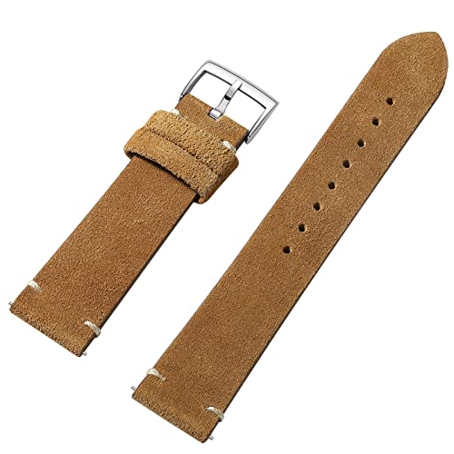 ADDIESDIVE Cinturino per orologio vintage in pelle scamosciata, cinturino di ricambio marrone, larghezza di banda, 20mm, Pelle scamosciata sintetica