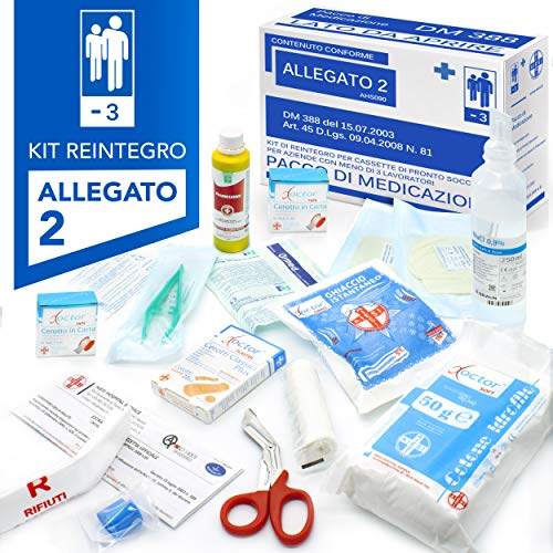 AIESI kit di reintegro ALLEGATO 2 pacco medicazione per cassetta pronto soccorso aziende meno 3 dipendenti # Conforme DM388 DL81 # Made in Italy