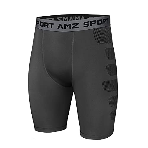 AMZSPORT Pantaloncini da Compressione per Uomo Pantaloni da Allenamento per Allenamento Sportivi Raffreddare a Secco, Grigio, L
