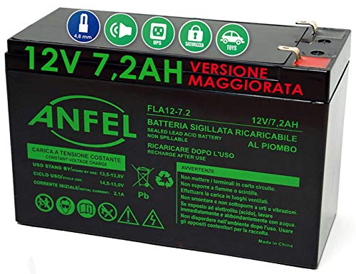 ANFEL Batteria al Piombo Ricaricabile 12V 7AH 20hr per allarmi antifurti ups lampade di Emergenza Giocattoli peg perego 7,2Ah 7,5Ah F1 4,8