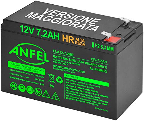 ANFEL Batteria Ermetica al Piombo 12 V - per ups, Sistemi di Videosorveglianza e Allarme - Attacco Faston 6.3 mm - Dimensioni 15,1 x 9,4 x 6,5 cm - Carica 7 Ah