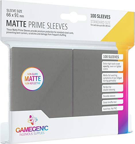 Asmodee - 100 Bustine Protettive Gamegenic per Carte, Giochi di Società, Matte Prime Sleeves Dark Gray Pack, Colore Grigio Scuro, Opache