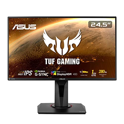ASUS TUF Gaming VG259QM Monitor Gaming 24.5”, FullHD (1920x1080), 280Hz, Fast IPS, Tempo di Risposta 1ms, G-SYNC, Adaptive Sync, Flicker Free, HDR 400, Riduzione Luce Blu, GamePlus, Regolabile, Nero