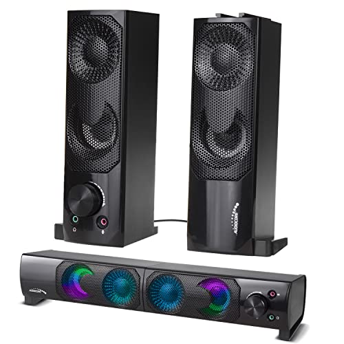 Audiocore AC955 2 in 1 altoparlante 2.0 per PC con funzione Soundbar RGB Retroilluminazione altoparlante stereo 2x3W RMS AUX 3.5 mm USB Alimentazione