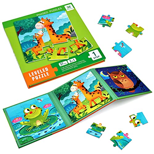 BBLIKE Puzzle Magnetici per Bambini dai 3 Anni in su, Puzzle 3-in-1, Puzzle con Animali in Legno Libro per Bambini, Giochi da Viaggio Giocattoli per Bambini di 3 4 5 Anni Ragazzi e Ragazze（animale）