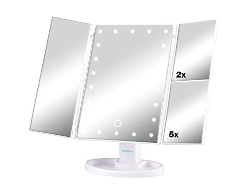 BEPER P302VIS050 Specchio Trucco con Luci, Ingranditore 1x   2x   5x - Specchio con Luci Make-Up per Postazione Trucco, 35x24 cm