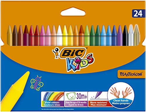 BIC Kids Pastelli Colorati, Plastidecor, Colori per Bambini a Casa e a Scuola, Colori Assortiti, Astuccio Scuola, Confezione da 24 Unità