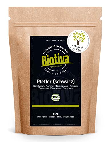 Biotiva Pepe nero Bio - 250g - grani interi - massima qualità biologica - adatto per il macinapepe - piper nigrum - origine: Sri Lanka - Ceylon