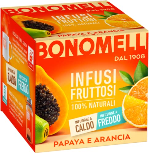 Bonomelli Infusi Fruttosi, Papaya e Arancia, Confezione da 12 Filtri, Gusto Esotico e Fresco, Infusione a Caldo e a Freddo, Ingredienti 100% Naturali