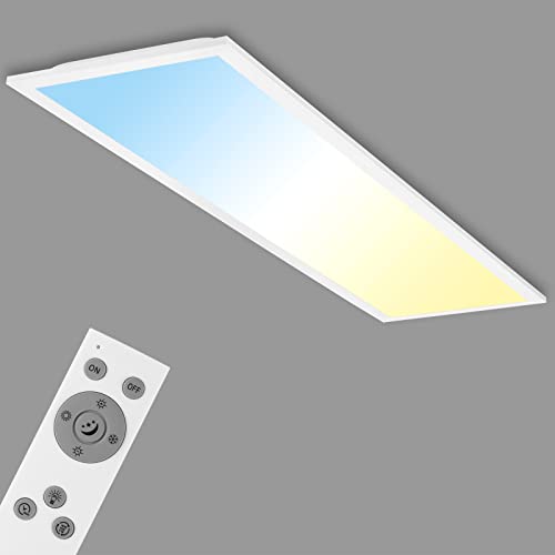 Briloner Leuchten - Plafoniera LED da soffitto Dimmerabile, Luce calda neutra fredda, telecomando incluso, LED integrati 24W, 2600 Lm, Pannello Rettangolare Piatto Bianco 1.000x250x48mm