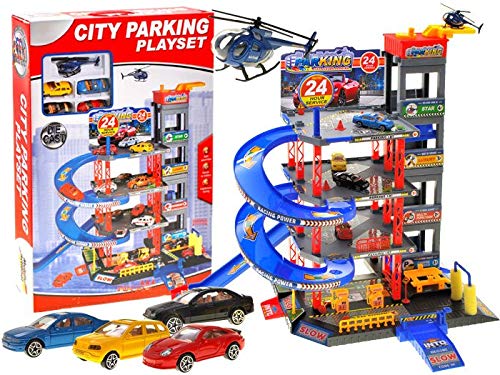 BSD Parcheggio Auto Bambini - Parking Garage Macchinine - Grande City Parking 4 Livelli - Set Autolavaggio con 4 Macchine