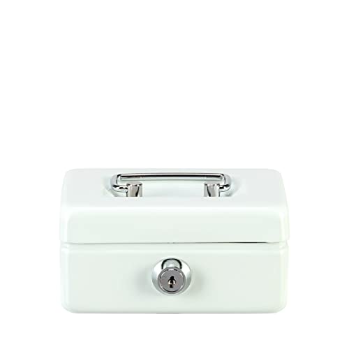 Cassetta portavalori con serratura Burg-Wächter con chiave, fessura e inserto per monete, piccola, in lamiera d acciaio, Money 5012, bianca