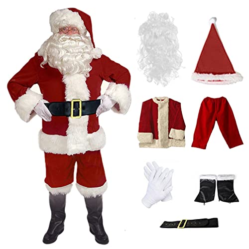 Cirdora Costume da Babbo Natale 7 Pezzi Completo di Natale per Adulti | Cosplay Vestito da Babbo Natale con Cappello, Festa a Tema Barba, Carnevale