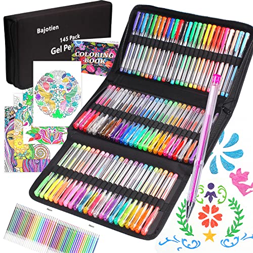 Confezione da 145 penne gel glitterate, 72 colori unici e 72 ricari...