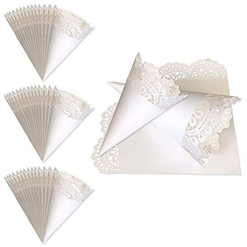 Coni Portariso Bianco 50Pcs Laser Cut Caramella coni di coriandoli Carta Decorazione Forniture Regali Cono di Carta Bianco Motivo per la celebrazione della festa di nozze