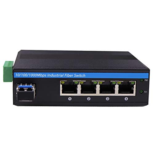 Convertitore di fibra Gigabit Ethernet a 5 porte per esterni commutatore di rete DIN-Rail industriale 100 1000Base-T a LC fino a 20 km (con ricetrasmettitore SFP)