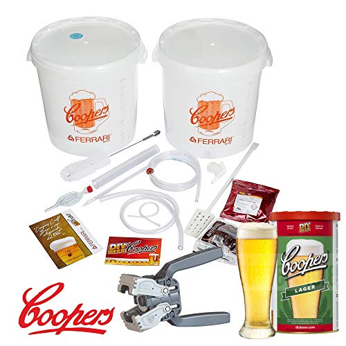 Coopers Luxury Beer Fermentation KIT with adhesive stripe thermometer   Coopers Lager luxury beer set with malt